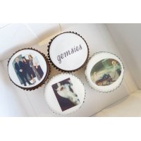 Cupcakes with a company logo and photo's