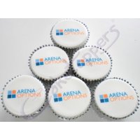 Arena Options' branded logo cupcakes