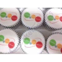 Colourful photo cupcakes with the company's motto